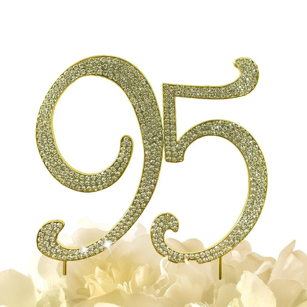 Rhinestone Cake Topper - Number 95 - Gold Metal with Czech Rhinestones